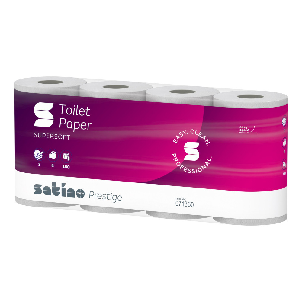 Satino Wepa Prestige toalettpapír 3 rétegű, fehér, 150 lap, 8 tek/csg 8 csomag/zsák
