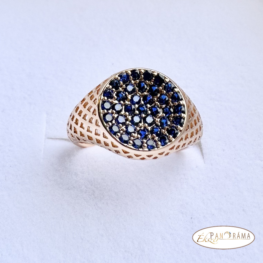 18 K Gold Filled  pecsét gyűrű  kristályokkal- Alexia blue