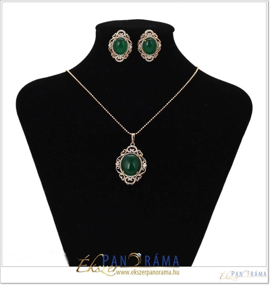  18 K Gold Filled szett gyűrűvel  - Smaragd elegant