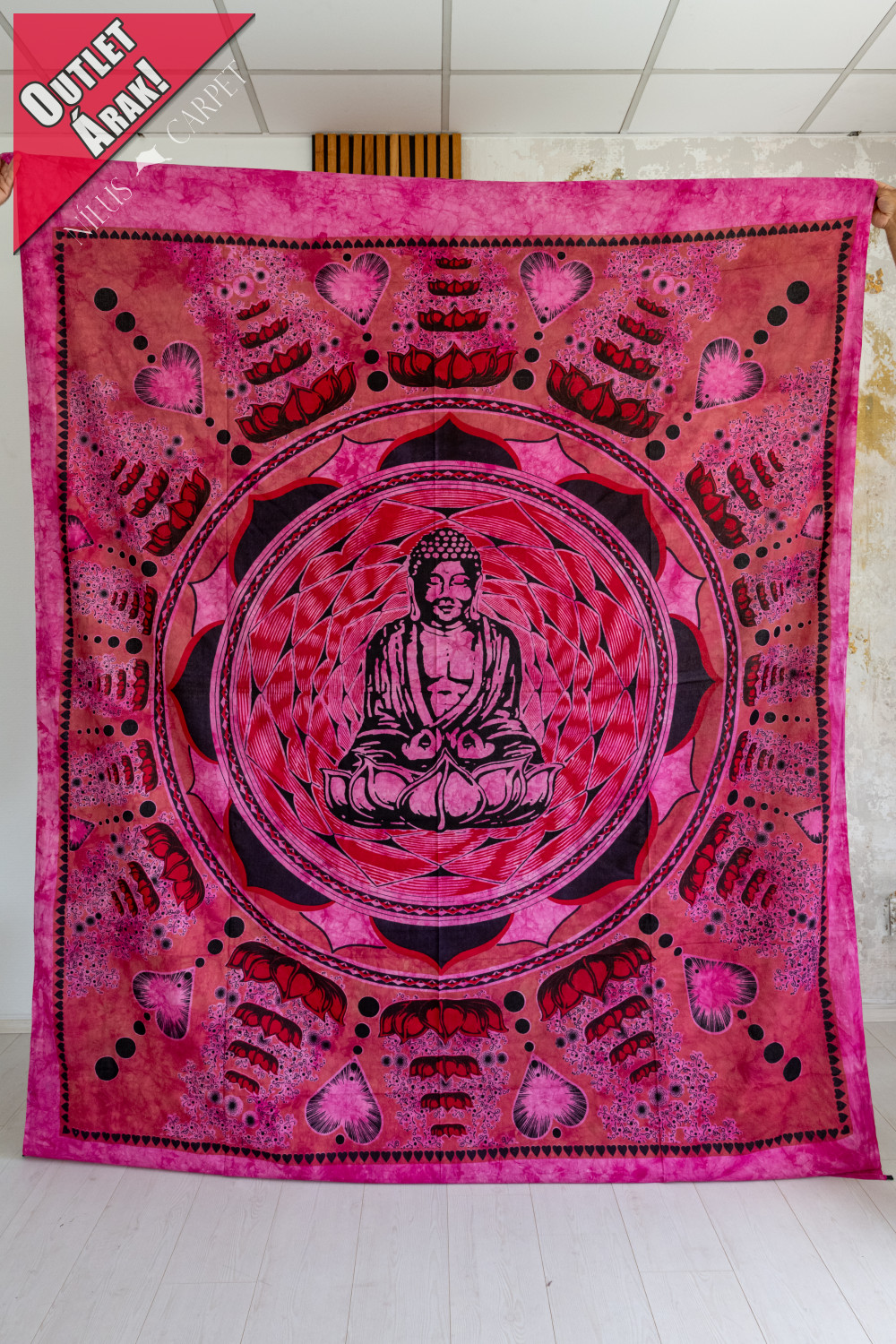 Latika Indiai Buddha pamut Rózsaszín Szives ágytakaró 205x230cm