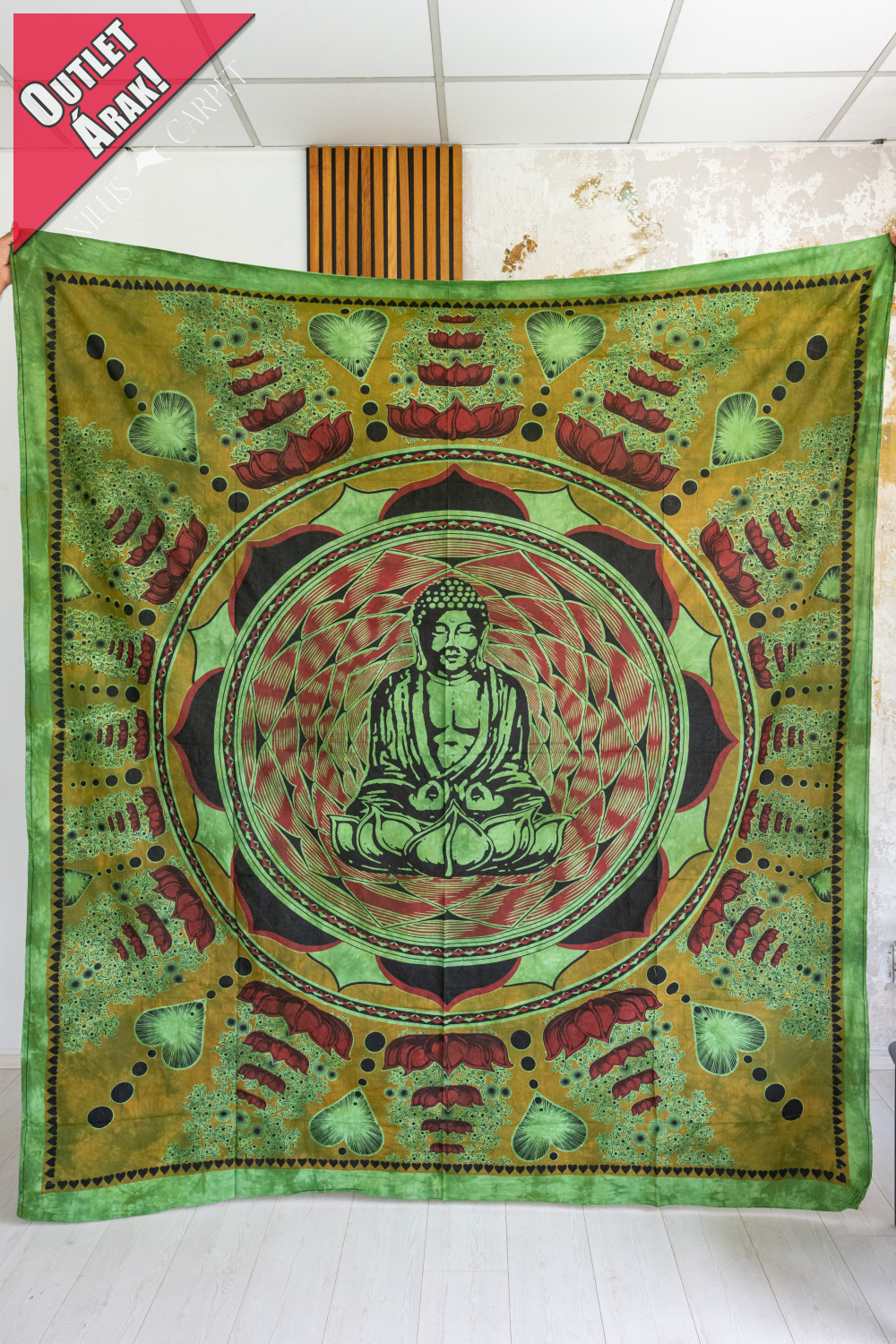 Latika Indiai Buddha pamut Zöld Szives ágytakaró 205x230cm