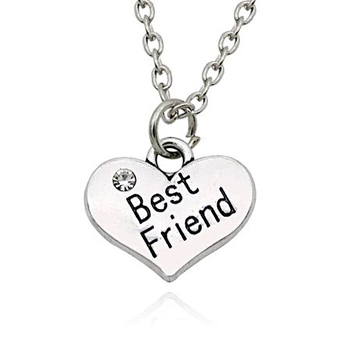 Best friend szív medál pici kővel, nyakláncra, karkötőre vagy fülbevalóra