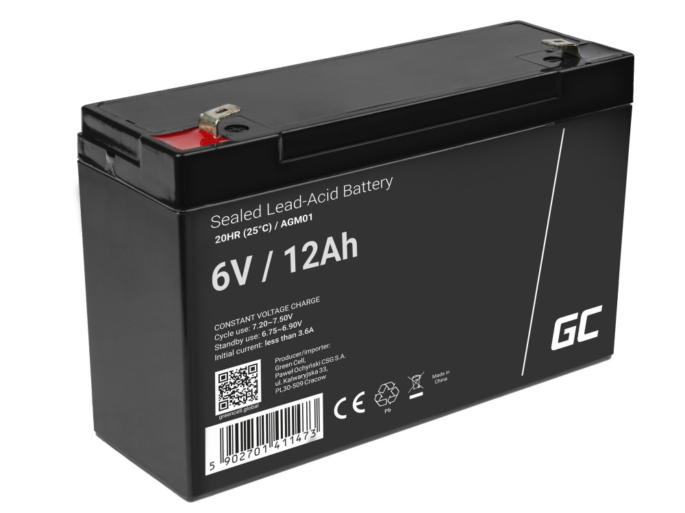AGM VRLA gondozásmentes ólom akkumulátor / akku 6V 12Ah AGM01 riasztókhoz, pénztárgépekhez, játékokhoz