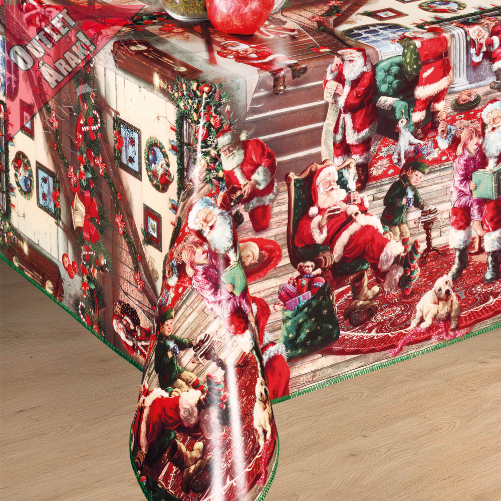    Viaszos vászon asztalterítő karácsonyi Kutyás Télapók 200x140cm 