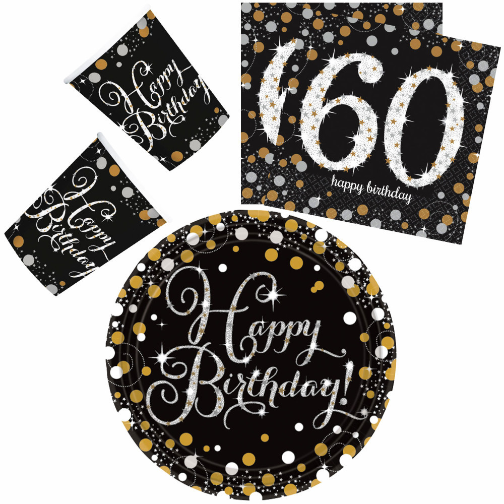 Happy Birthday Gold 60 party szett 32 db-os 23 cm-es tányérral