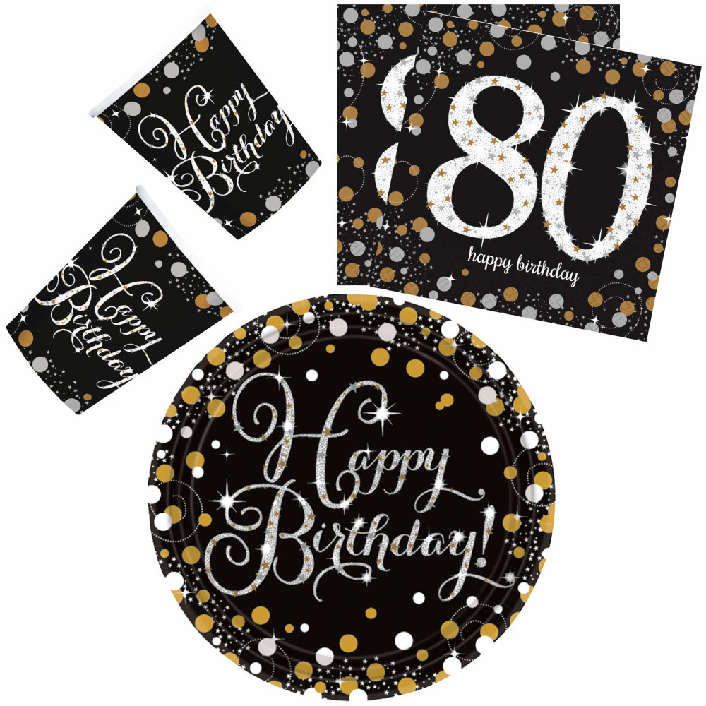 Happy Birthday Gold 80 party szett 32 db-os 23 cm-es tányérral