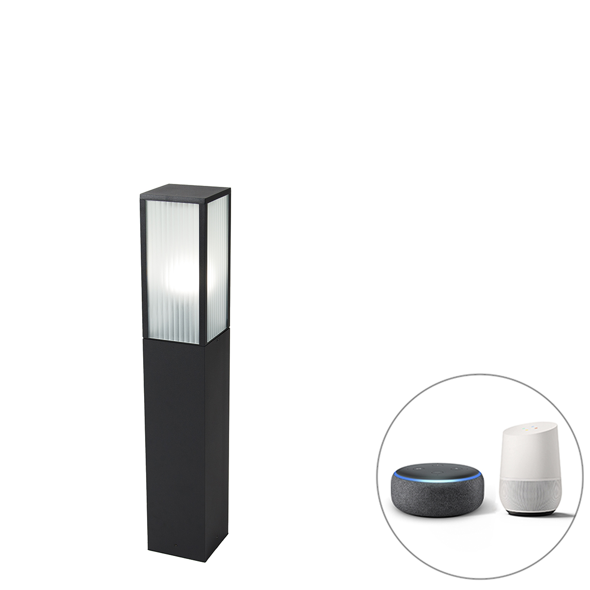 Okos kültéri állólámpa fekete bordás üveggel 80 cm WiFi A60 - Charlois