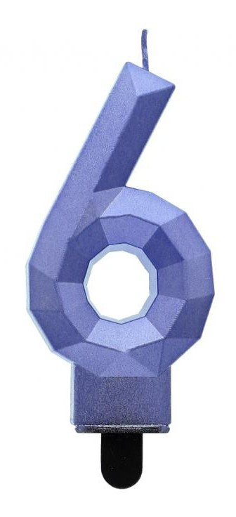 Kék 6-os Diamond Metallic számgyertya, tortagyertya