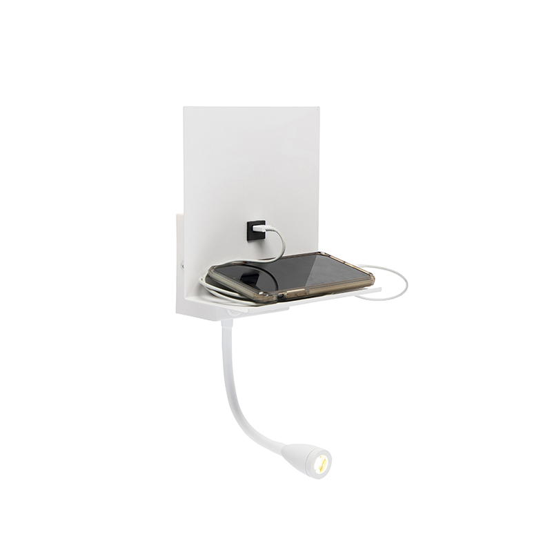 Modern fali lámpa fehér, USB-vel és hajlékony karral - Flero