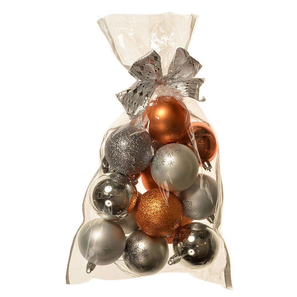 Becca karácsonyi dísz készlet, 16 db-os, átmérő : 6 cm, ezüst és narancssárga