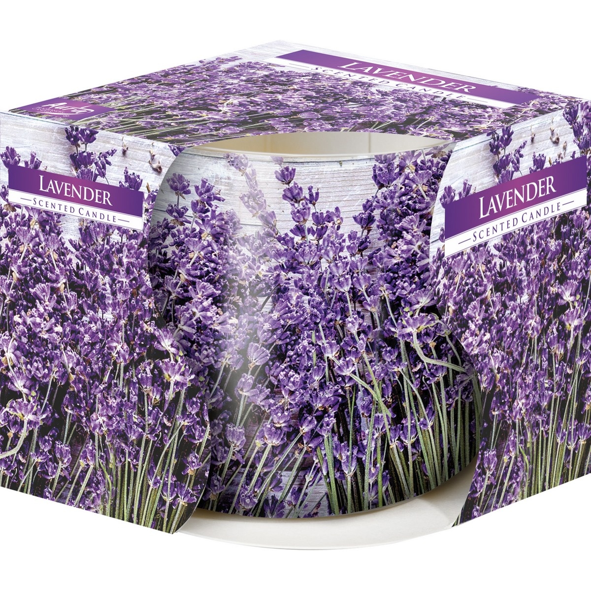Lavender illatgyertya üvegpohárban, 100 g, 7,2 cm