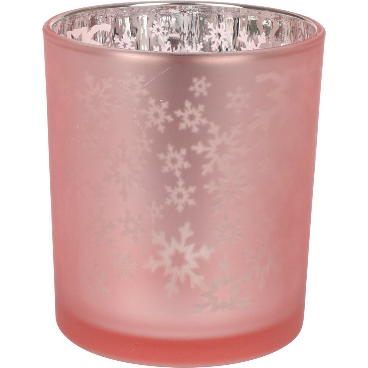 Snowflakes üveg gyertyatartó, 10 x 12 cm, rózsaszín