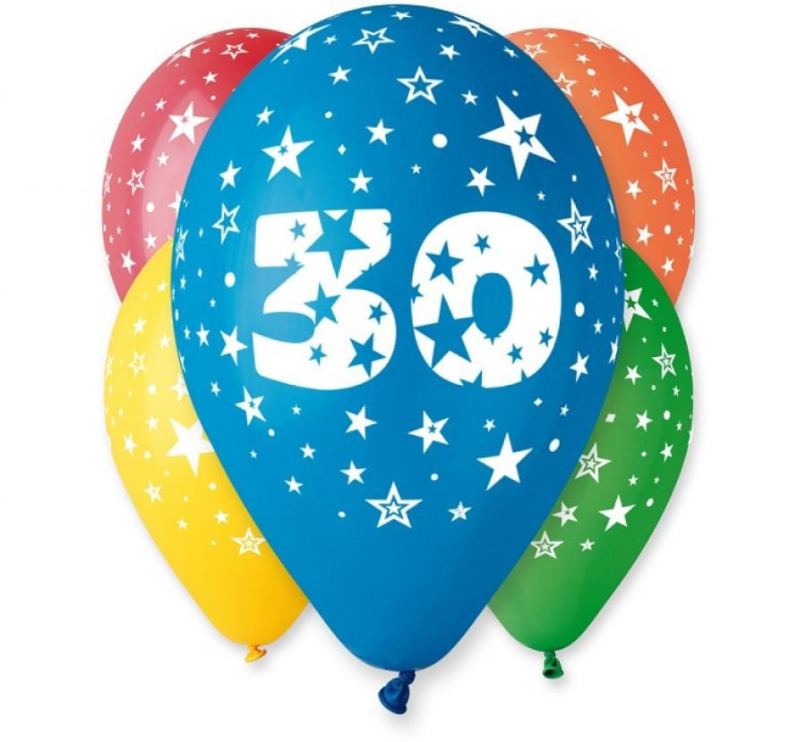 Happy Birthday 30 Star léggömb, lufi 5 db-os 12 inch (30cm)
