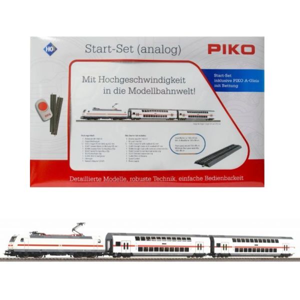 Piko: Vasútmodell kezdőkészlet, BR 146 TRAXX villanymozdony emeletes személykocsikkal, ágyazatos sínnel