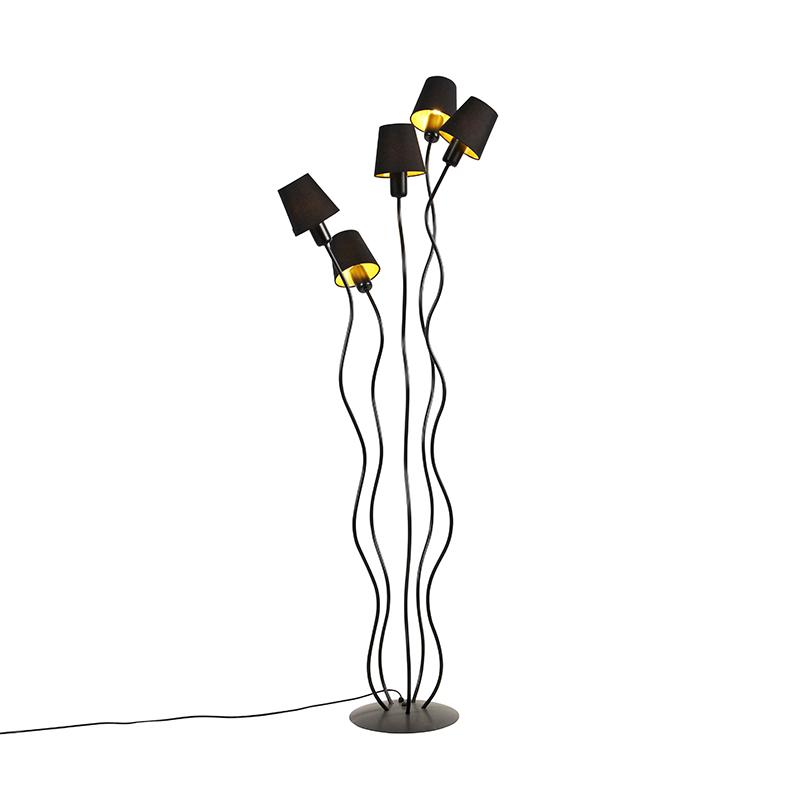 Dizájn állólámpa fekete 5 lámpás szorítóernyővel - Wimme