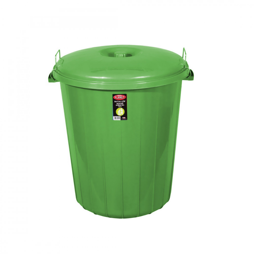 Kerek szemetes kuka, fedéllel, zárható, műanyag, eco zöld 70 literes