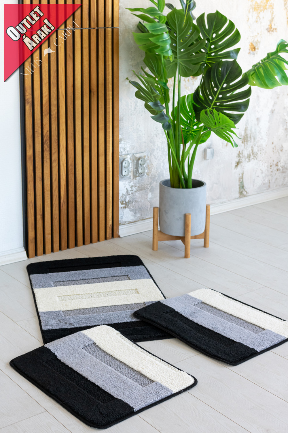 Yenefer új Fürdőszoba szőnyeg fekete szürke modern 3 részes szett