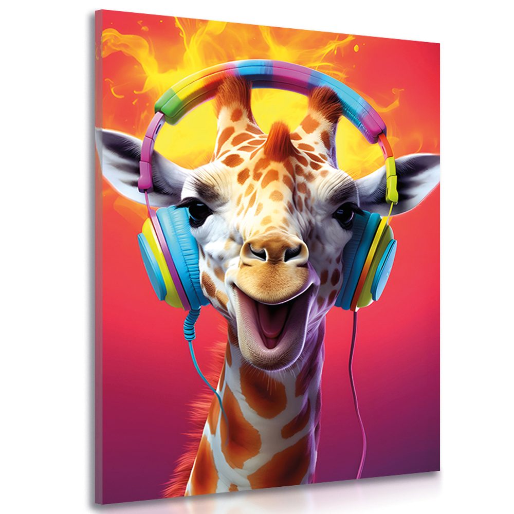 Kép zsiráf fülhallgatóval