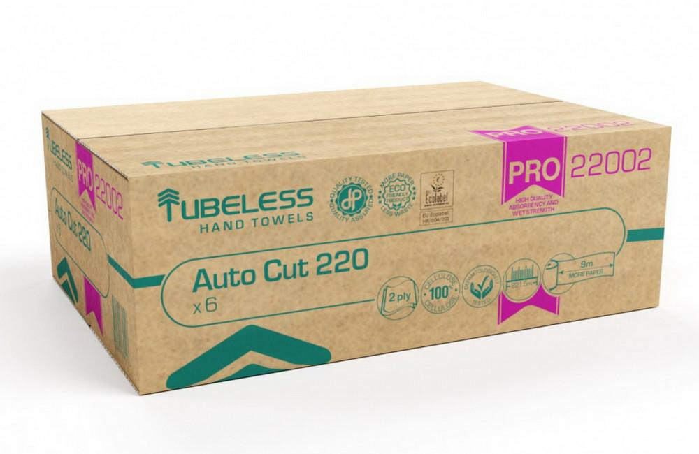 Tubeless AUTOCUT PRO 220 tekercses kéztörlő 2 rétegű, fehér, 100% cellulóz, 221,5m, 6db/karton