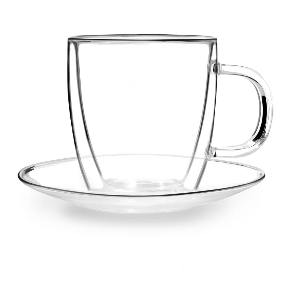 2 db-os duplafalú üveg csésze és csészealj készlet, 250 ml - Vialli Design