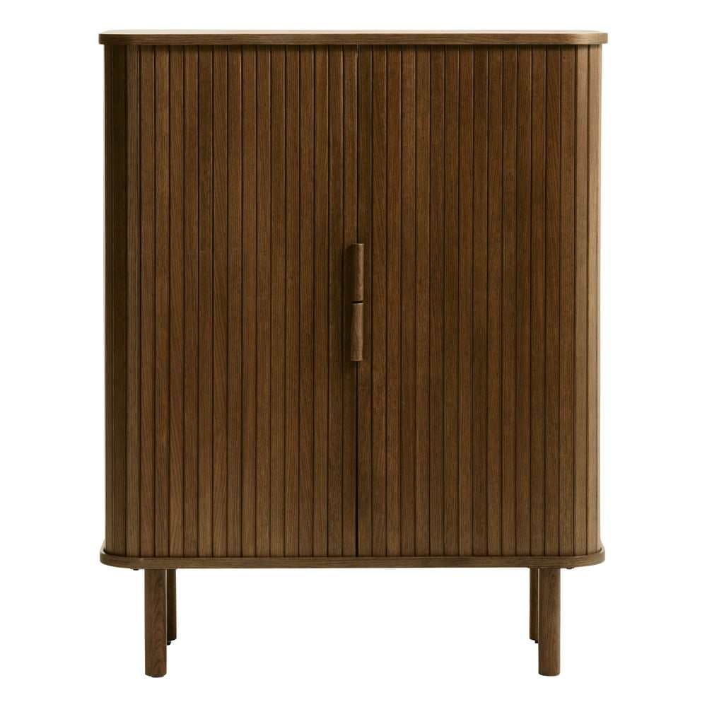 Barna szekrény tolóajtóval, tölgyfa dekorral 113x90 cm Cavo – Unique Furniture