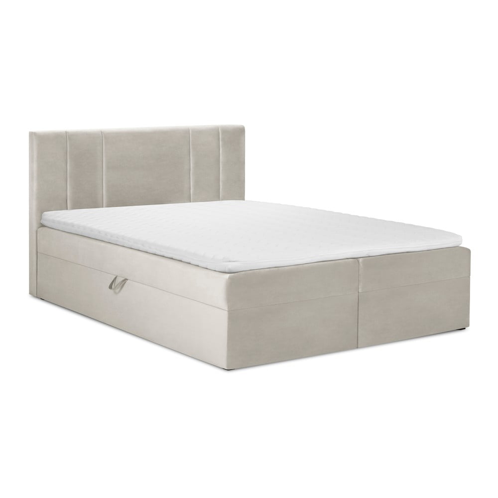 Bézs boxspring ágy tárolóhellyel 200x200 cm Afra – Mazzini Beds
