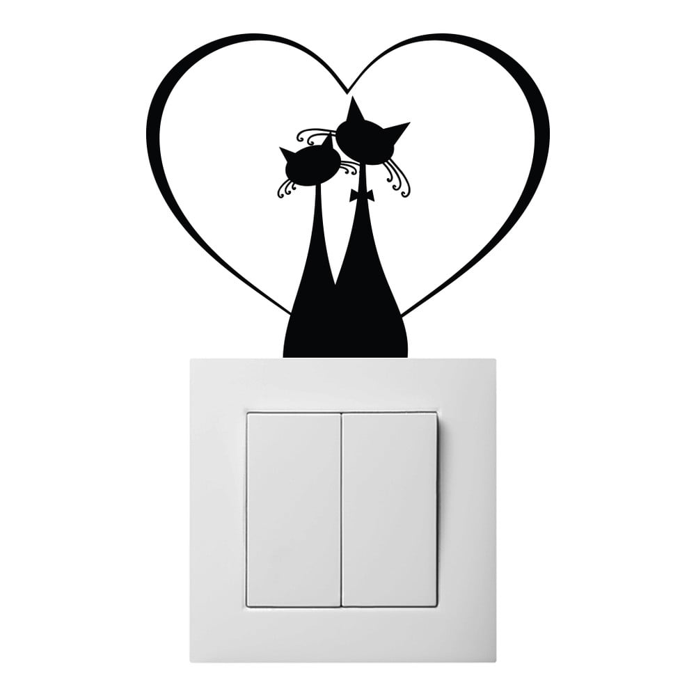 Cat Couple fekete villanykapcsoló matrica - Ambiance