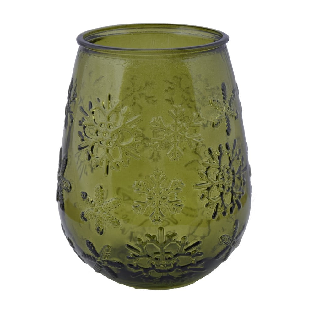 Copos de Nieve zöld üveg váza karácsonyi mintával, magasság 13 cm - Ego Dekor