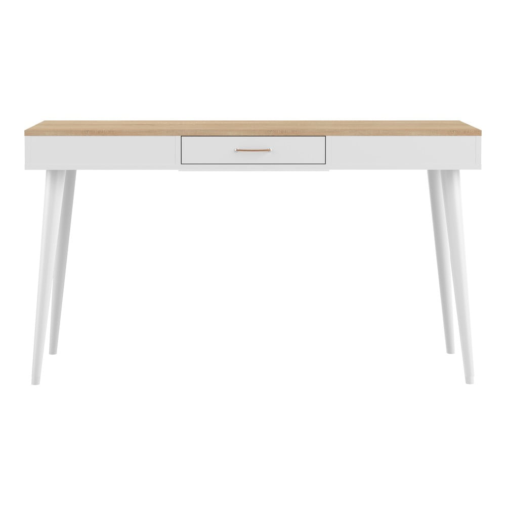 Fehér íróasztal tölgyfa dekoros asztallappal 134x59 cm - TemaHome