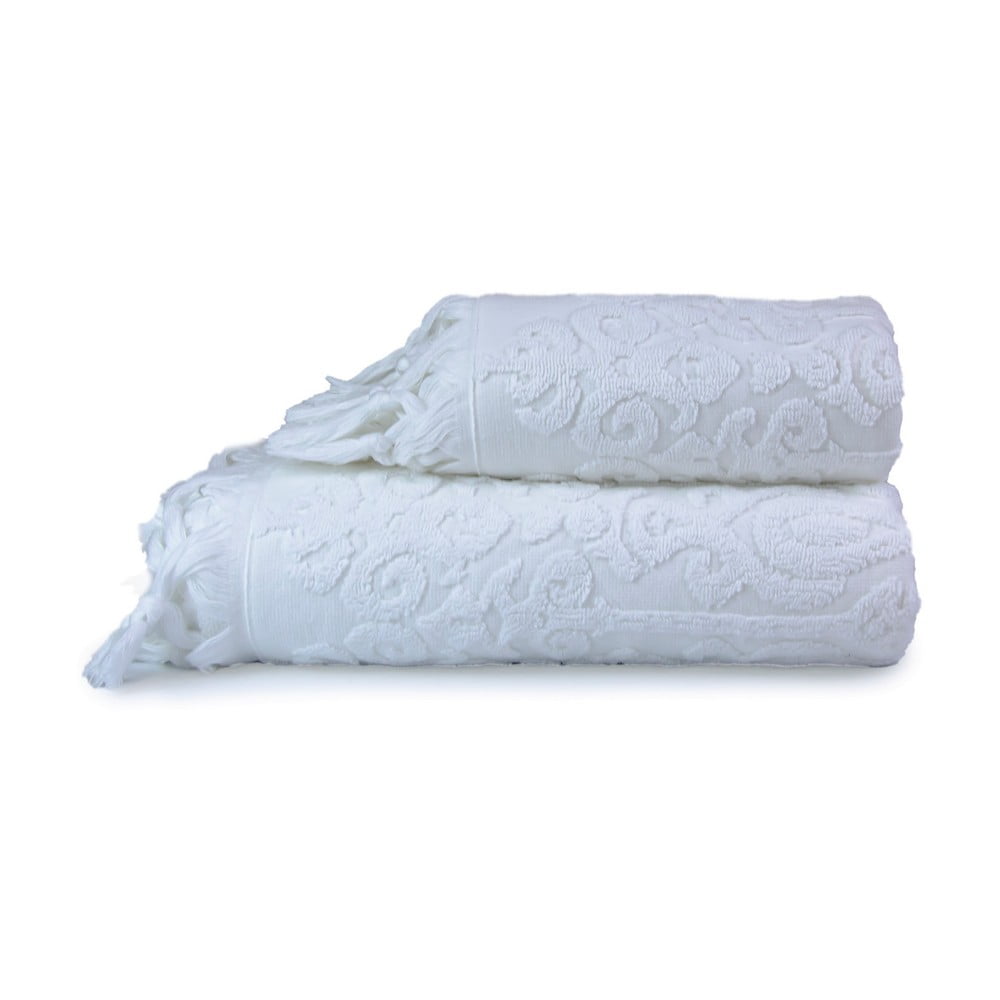 Fehér pamut törölköző és fürdőlepedő készlet 2 db-os Kilim – Foutastic