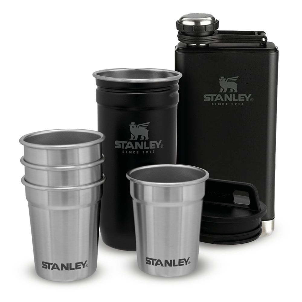 Fekete rozsdamentes acél laposüveg és röviditalos pohár készlet 6 db-os 250 ml – Stanley