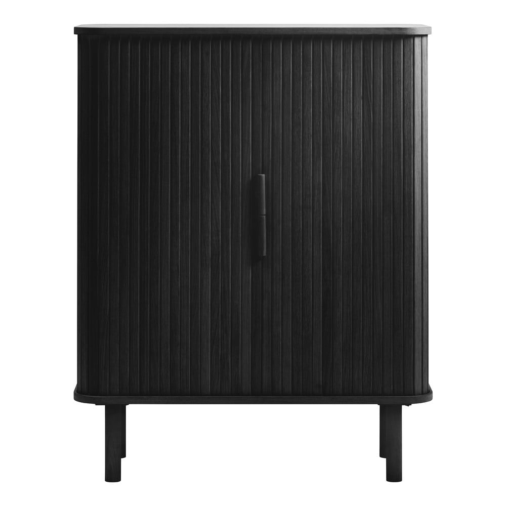 Fekete szekrény tolóajtóval, tölgyfa dekorral 113x90 cm Cavo – Unique Furniture
