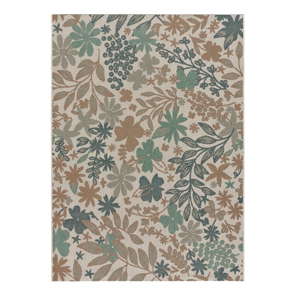 Floral bézs-zöld kültéri szőnyeg, 77 x 150 cm - Universal