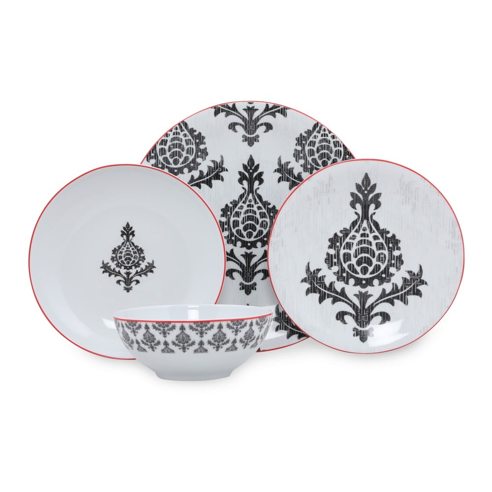 Ornaments 24 db-os fekete-fehér porcelán étkészlet - Kütahya Porselen