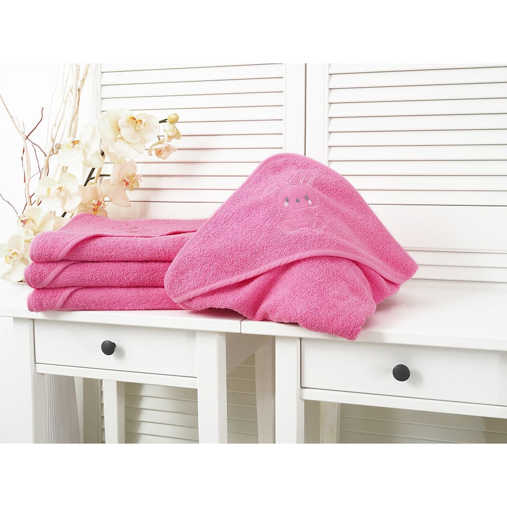 Rózsaszín frottír kapucnis gyerek fürdőlepedő 90x100 cm Baby – B.E.S.