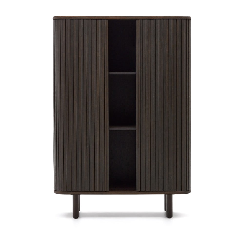Sötétbarna szekrény tolóajtóval kőrisfa dekorral 110x140 cm Mailen – Kave Home