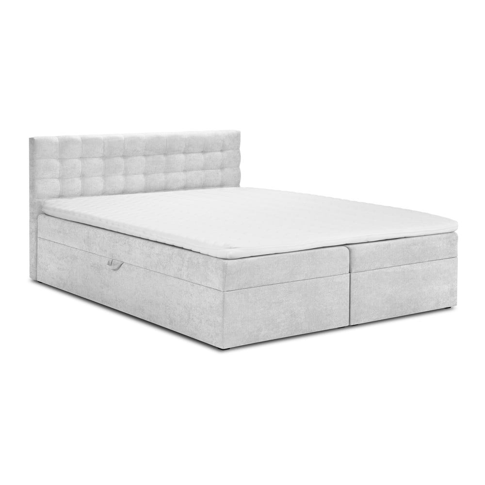 Világosszürke boxspring ágy tárolóhellyel 200x200 cm Jade – Mazzini Beds