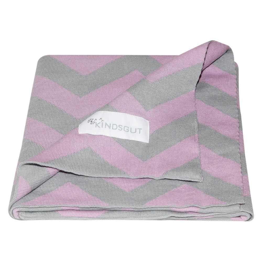 Zigzag rózsaszín-szürke pamut gyerek takaró, 80 x 100 cm - Kindsgut