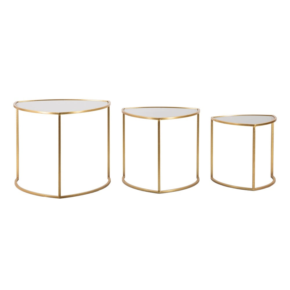 Aranyszínű kerek dohányzóasztal szett üveg asztallappal,  3 db-os ø 60 cm Triangle – Mauro Ferretti