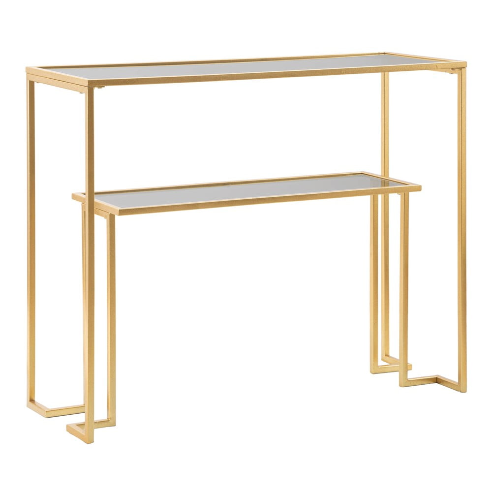 Aranyszínű konzolasztal üveg asztallappal 35x100 cm Level – Mauro Ferretti