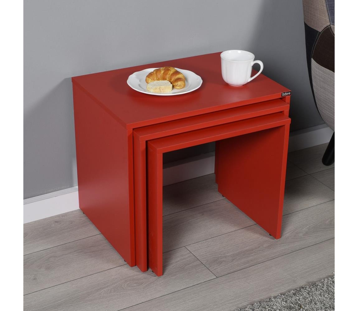 Adore Furniture KÉSZLET 3x Kávésasztal piros 