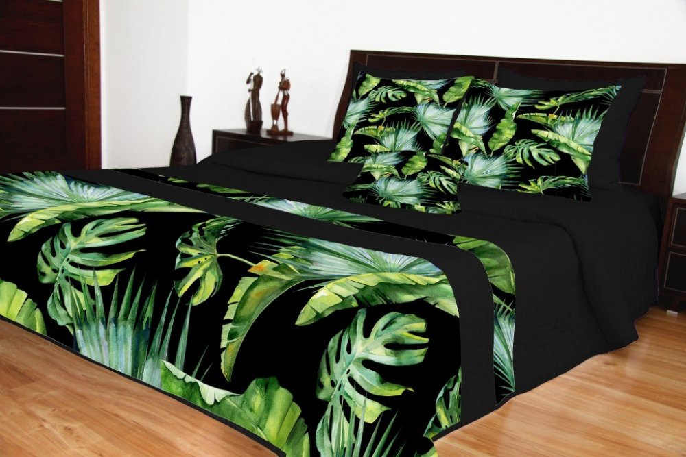 Fekete modern ágytakaró színes egzotikus motívumokkal Szélesség: 240 cm | Hossz: 260 cm.