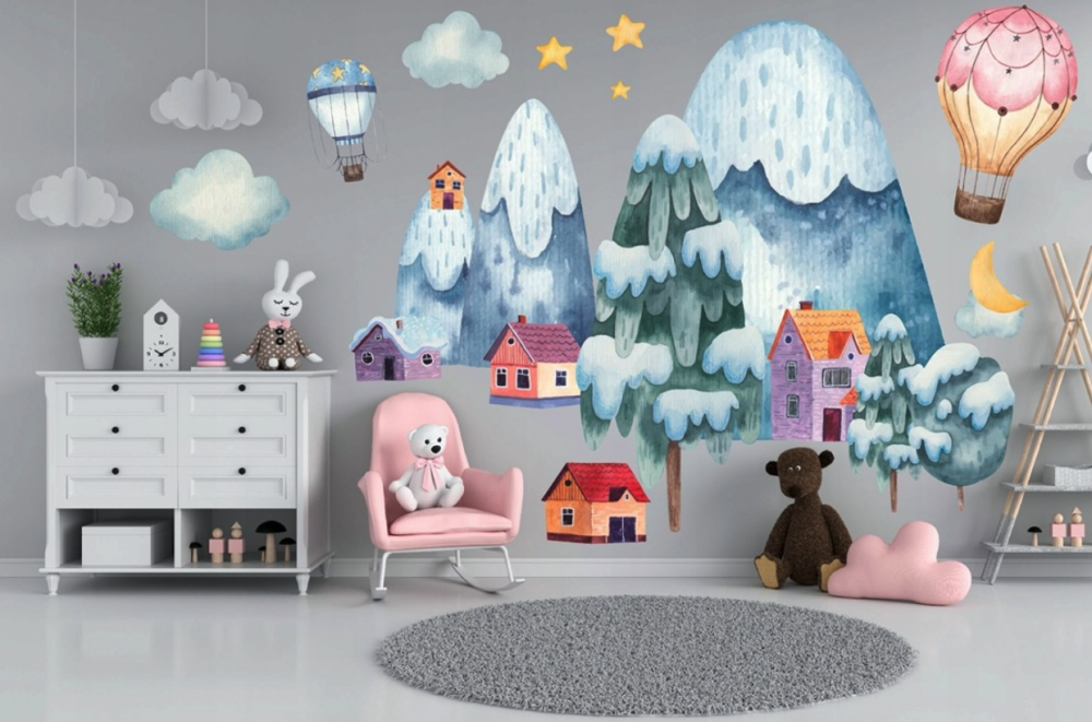 Gyönyörű falmatrica gyerekszobába Havas táj 80 x 160 cm