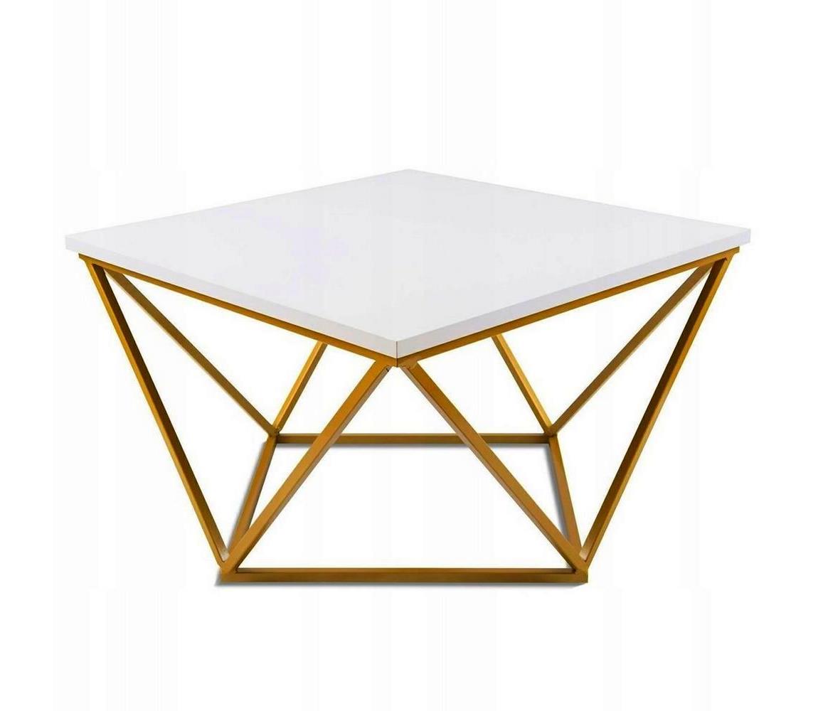 HowHomely Kávésasztal CURVED 62x62 cm arany/fehér 