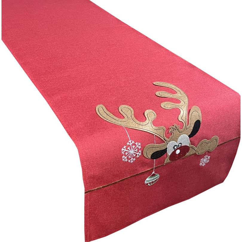 Karácsonyi piros asztali futó Rénszarvas Szélesség: 40 cm | Hosszúság: 85 cm
