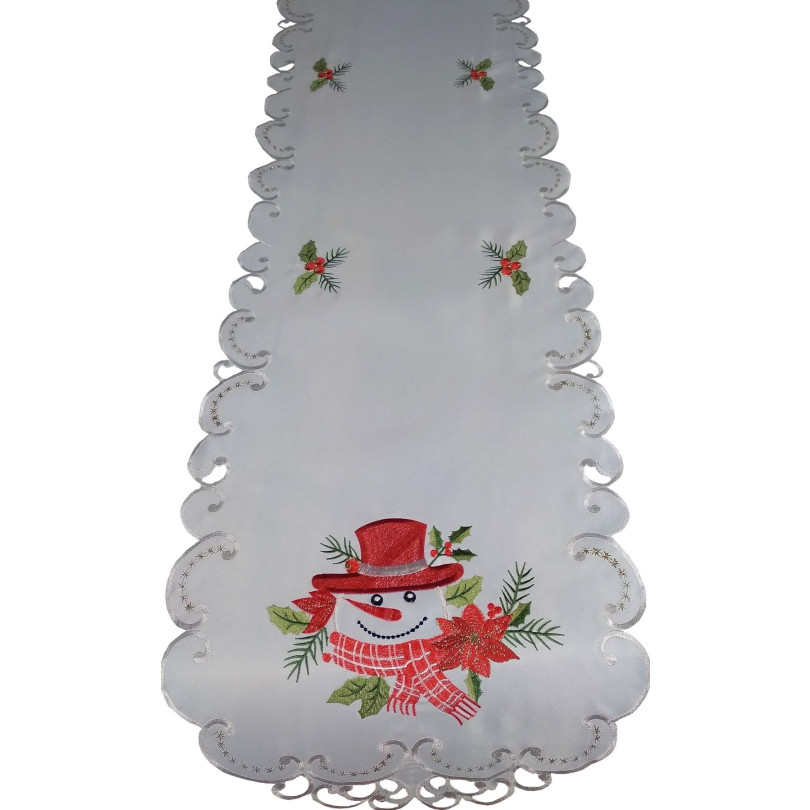 Karácsonyi szürke asztali futó hímzett hóemberrel Szélesség: 40 cm | Hosszúság: 85 cm