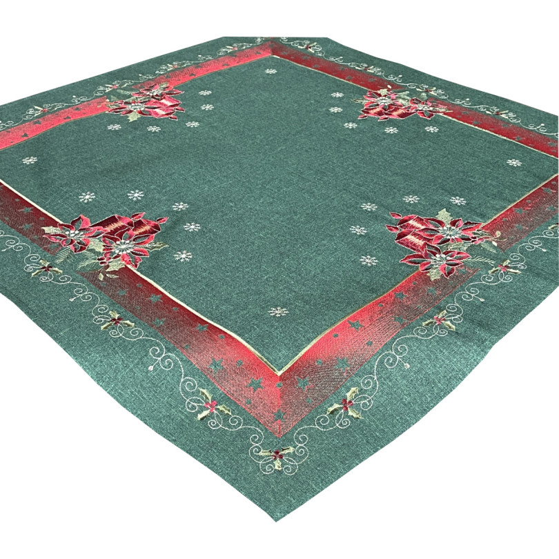 Karácsonyi zöld négyzet alakú hímzett asztalterítő Šířka: 85 cm | Délka: 85 cm