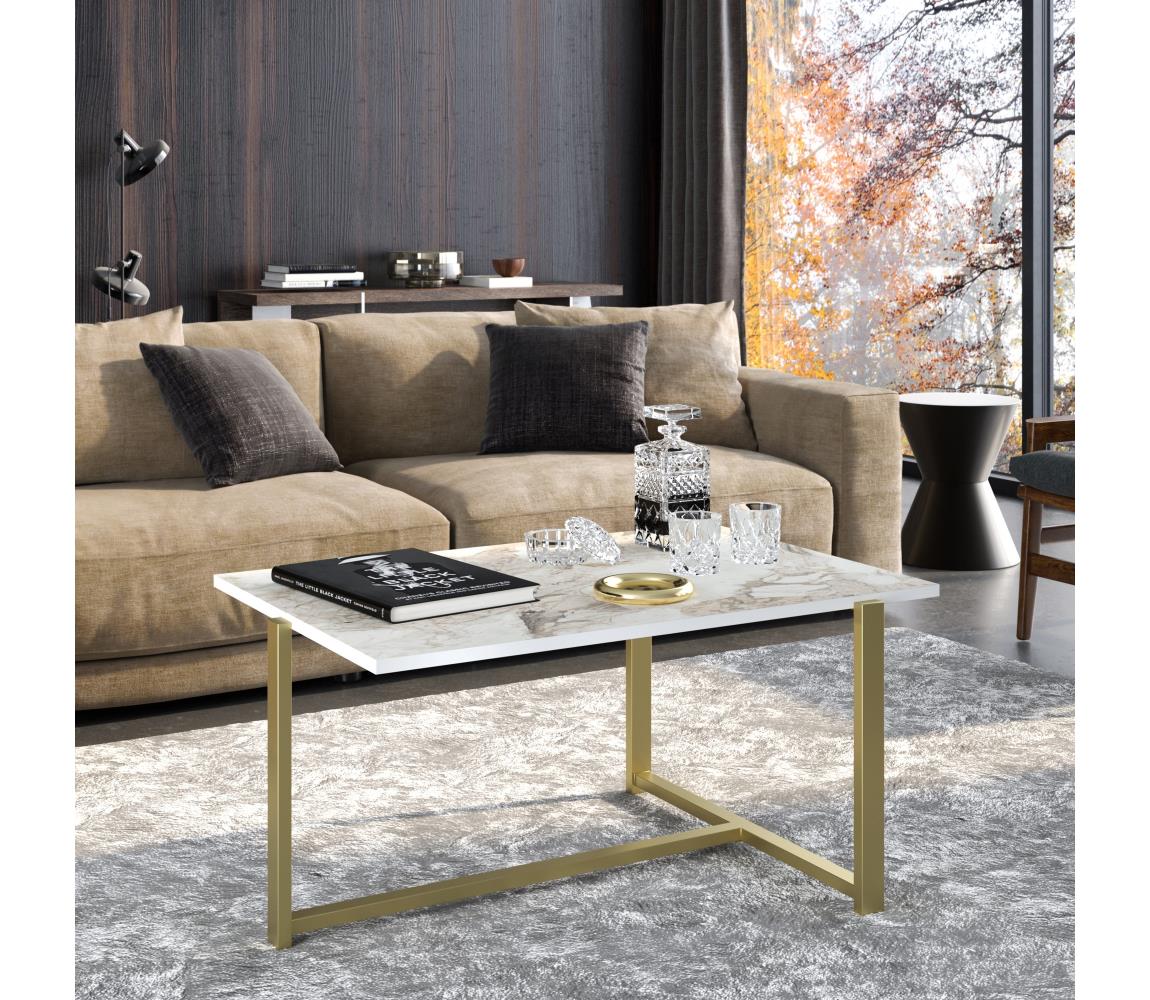  Kávésasztal MERIDETHS 45x92 cm arany/fehér 