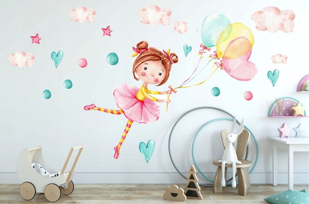 Kislány léggömbökkel gyermek falmatrica 80 x 160 cm