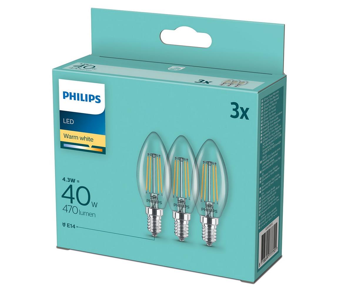 Philips KÉSZLET 3x LED Izzó Philips B35 E14/4,3W/230V 2700K 